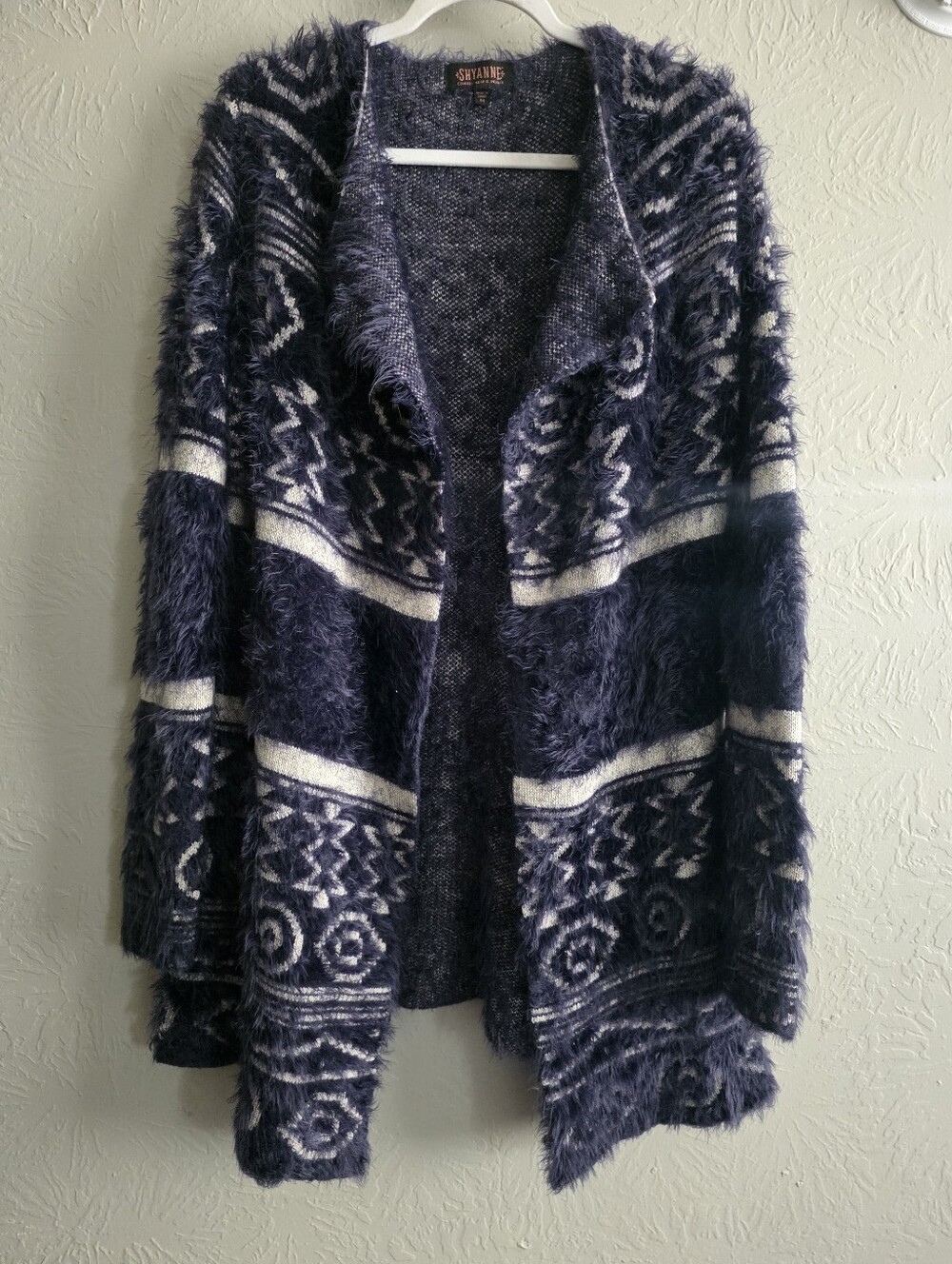 Shyanne Aztec Open Sweater Eyelash Country Geometric Southwestern Cardigan M